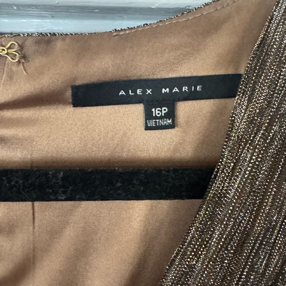 Alex Marie Metallic Pleated Maxi Gown | Size 16P | Elegant Evening Dress - Picture 6 of 9